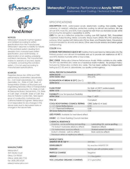 First page of Extreme Performance Acrylic White — Technical Data