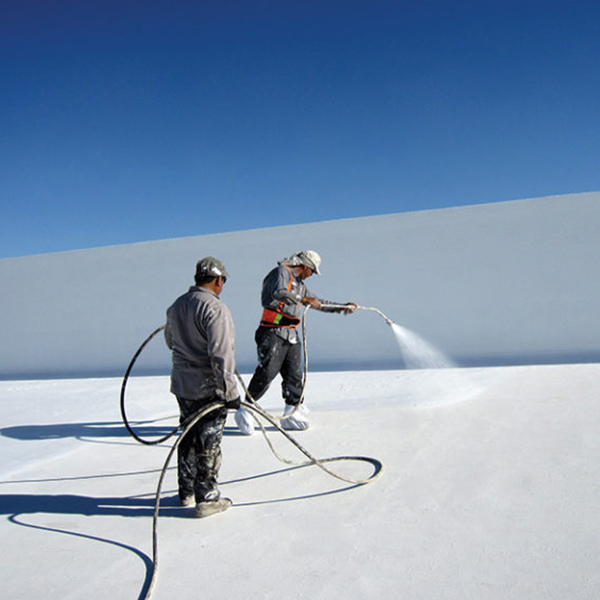 workers spraying roof
